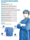 Vestido de aislamiento azul quirúrgico impermeable, traje de emergencia desechable SMS PP PE